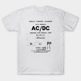 AC-DC Saturday 27th October 1979 Glasgow Apollo UK Tour Ticket Repro Black Text T-Shirt